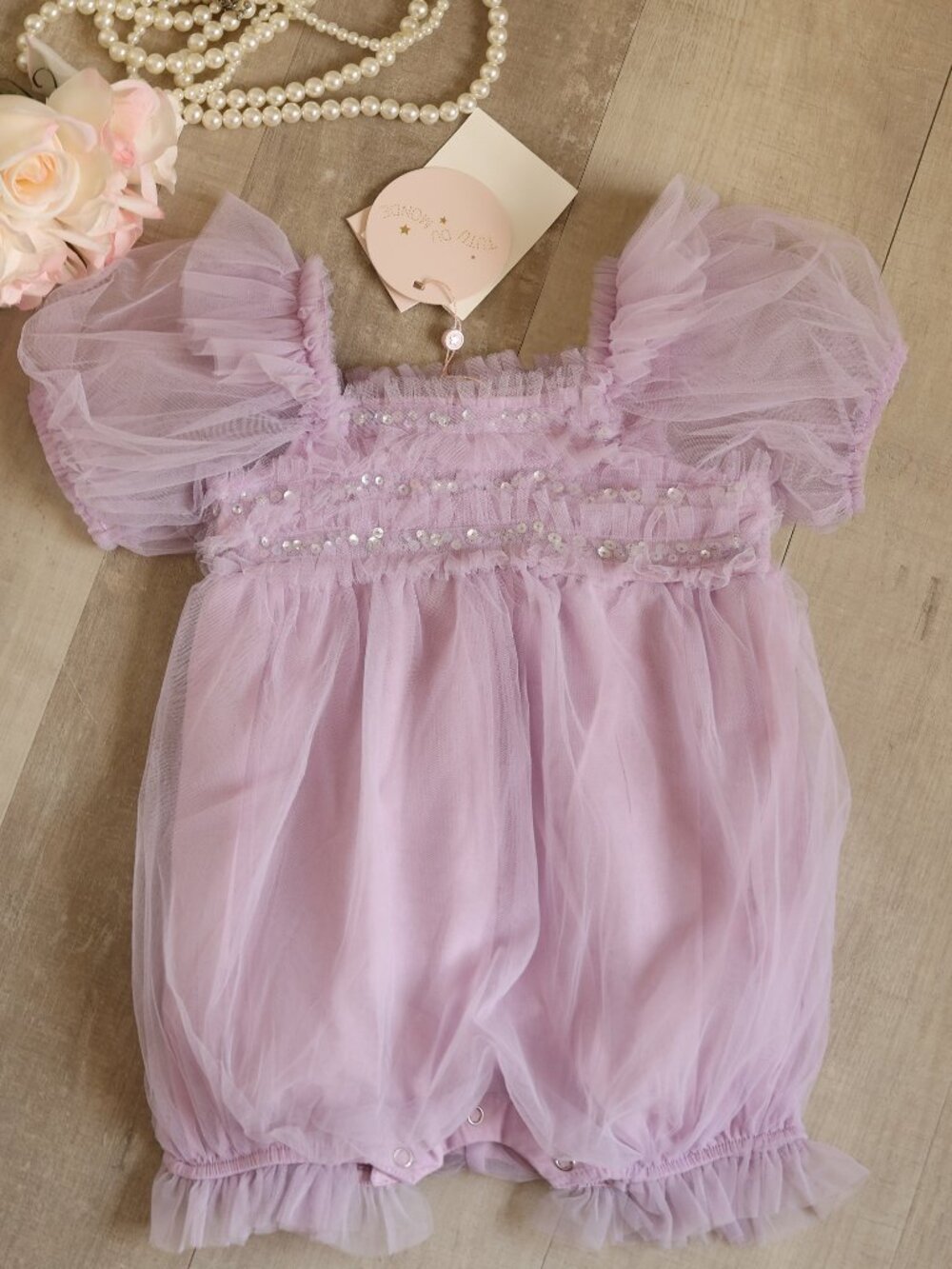 Lavender Tulle Bubble Romper Tutu Du Monde Bebe Dauphine Onesie Orchid Bloom NWT